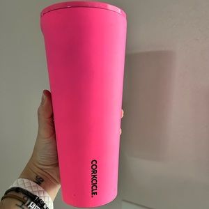 Bright pink 24 oz Corkcicle timber- used- no straw